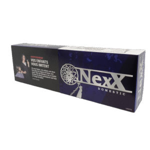 Nexx Domestic Lights cigarette pack with French health warning: "AVERTISSEMENT VOS ENFANTS VOUS IMITENT".