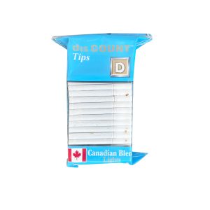 Discount Tips Canadian Blend Lights cigarettes package with blue branding and visible white cigarettes on a white background.