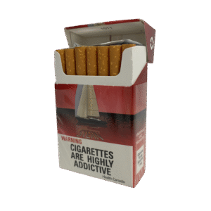 Stern Canadian cigarettes pack with sailboat graphic, open to show filter tips, features health warnings and nicotine content.