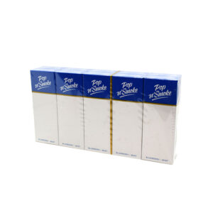 Five packs of Pop N' Smoke Blueberry-Mint banded together, showing the product packaging with blue tops and white bodies.
