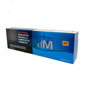 duMont Smooth 200 Virginia King Size Cigarettes blue box with dM logo and lit cigarette graphic.