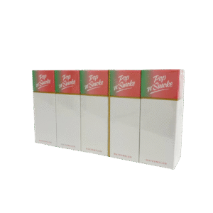 Pop N’ Smoke Watermelon cigarettes 10-pack, showing six white boxes with red and green lettering.