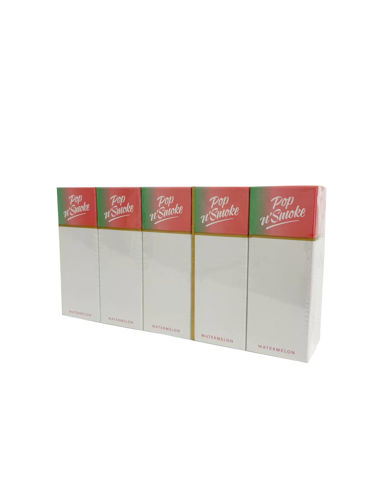 微信图片_2025-05-31_133156_516 Pop N’ Smoke Watermelon cigarettes 10-pack, showing six white boxes with red and green lettering.