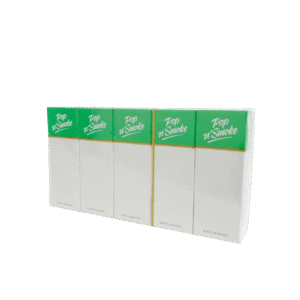 Pop N’ Smoke Applemint cigarette packs, showing white boxes with green tops and branding.