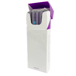 Open pack of 10 Grape Pop N' Smoke filters, featuring purple patterned wraps and a white box with grape flavor text.
