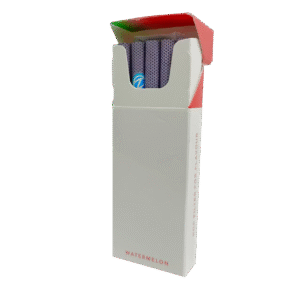 Open Pop N’ Smoke Watermelon pack showing purple patterned filter sticks and red/green interior flap.