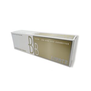BB Lights Canadian king size cigarettes pack, 20 count, gold and white design.