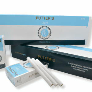 Putter's Light 20-pack cigarette boxes and loose cigarettes displayed on a white background.
