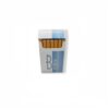 Open pack of BB Full Flavor cigarettes, white and light blue design with prominent BB logo. 20 cigarettes visible.