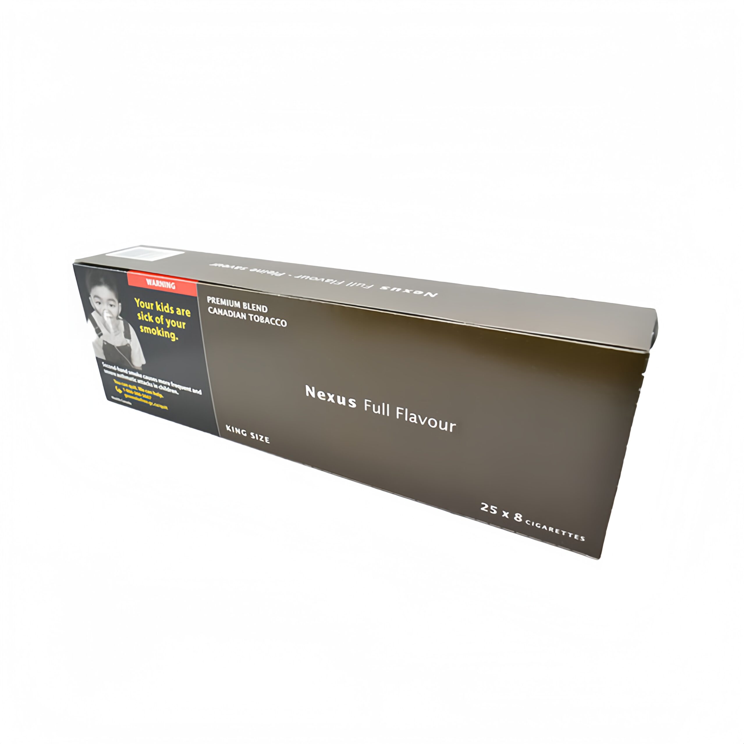 画质修复-超清-Nexus-Full-1 Nexus Full Flavour King Size cigarettes pack with warning label 'Your kids are sick of your smoking.'.