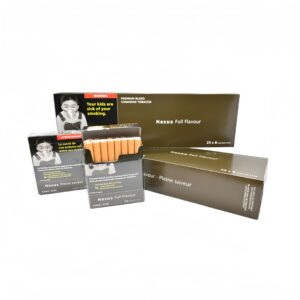 Nexus Full Flavour King Size Canadian cigarettes, two open packs and one outer box, showing 20 cigarettes per pack.