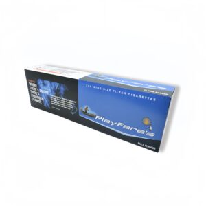 PlayFare Full Flavor Canadian 200 King Size Filter Cigarettes carton with warning label.