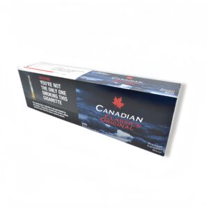 Canadian Classics Original 20 filter cigarettes pack. Features a red maple leaf logo and 'Premium Canadian Blend' text.