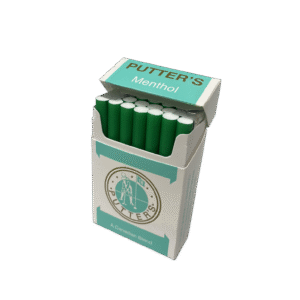 Putter's Menthol 20 cigarettes pack. White and teal design with golfer logo and gold lettering.