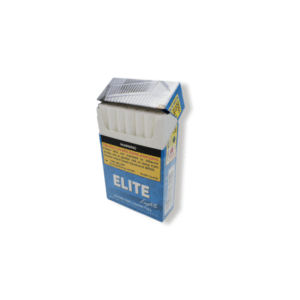 Elite Lights king size cigarettes pack, blue and white branding, white filters, on white background.